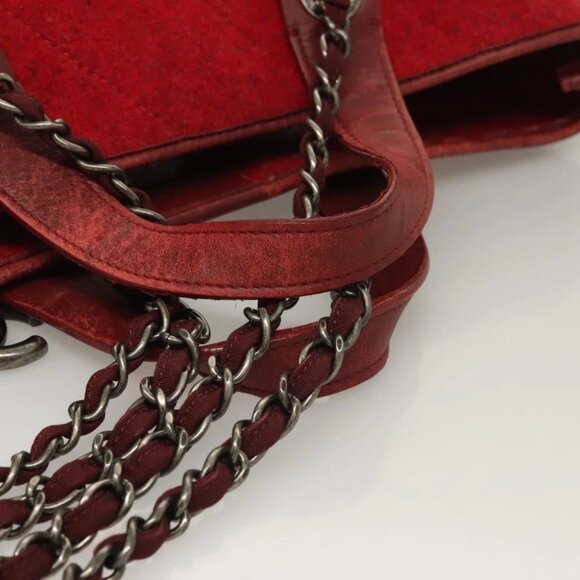 CHANEL Matelasse Chain Shoulder Bag Wool 2way Red CC - Picture 9 of 16